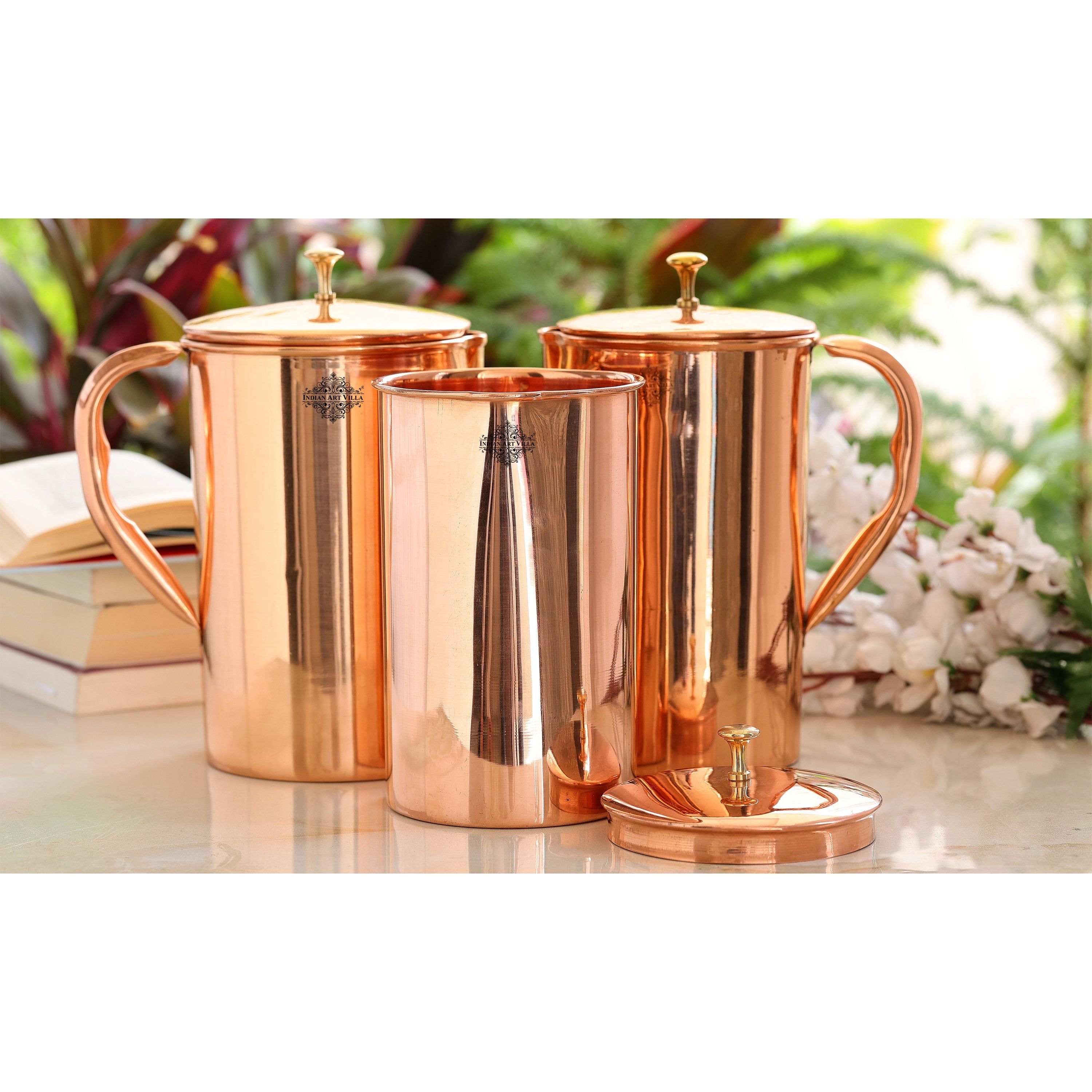 Pure copper jug with diamond hammered beeding & plain design plain, 2000 ML